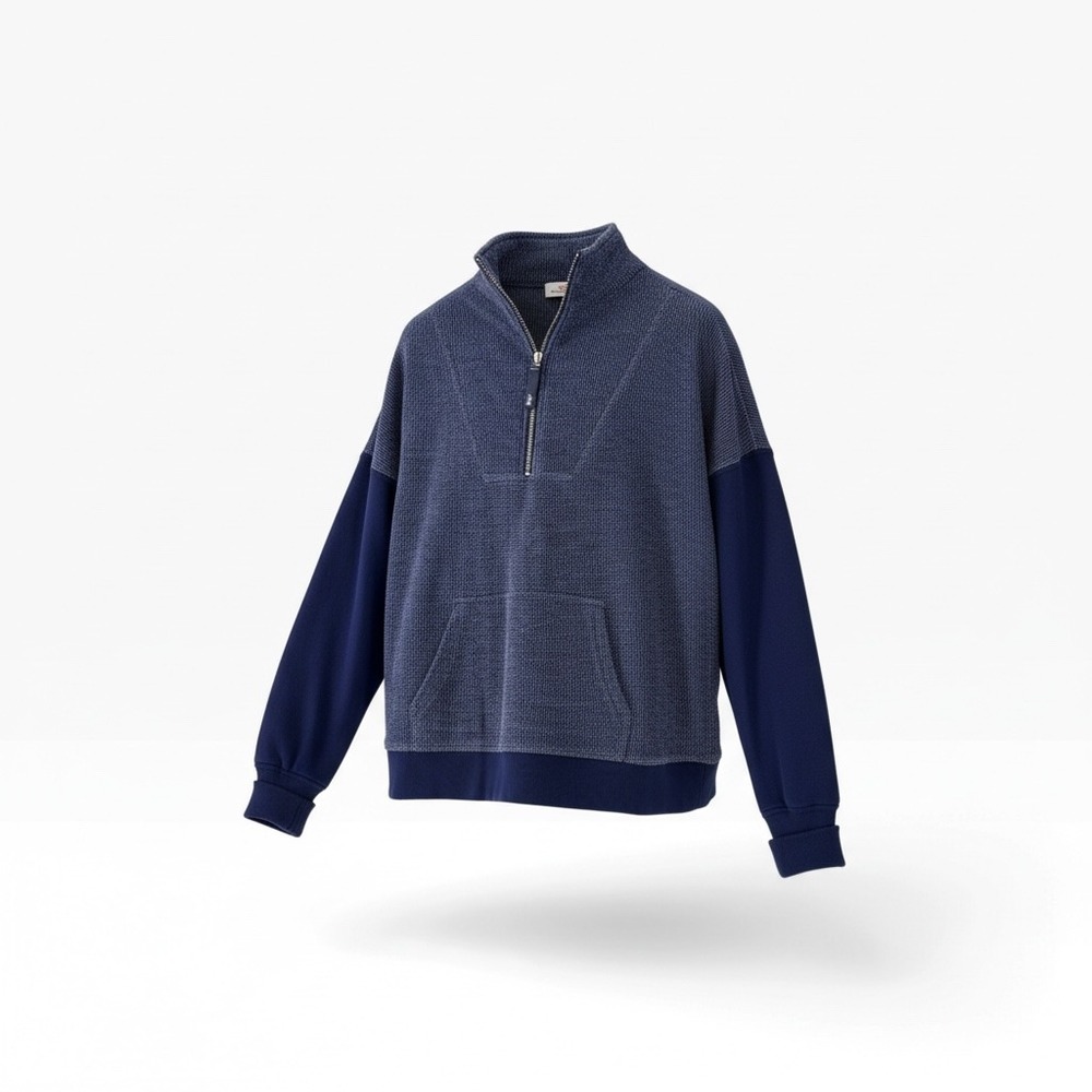 Vineyard Vines Navy Blue Textured 1/4 Zip Pullover Sweatshirt XL Womens